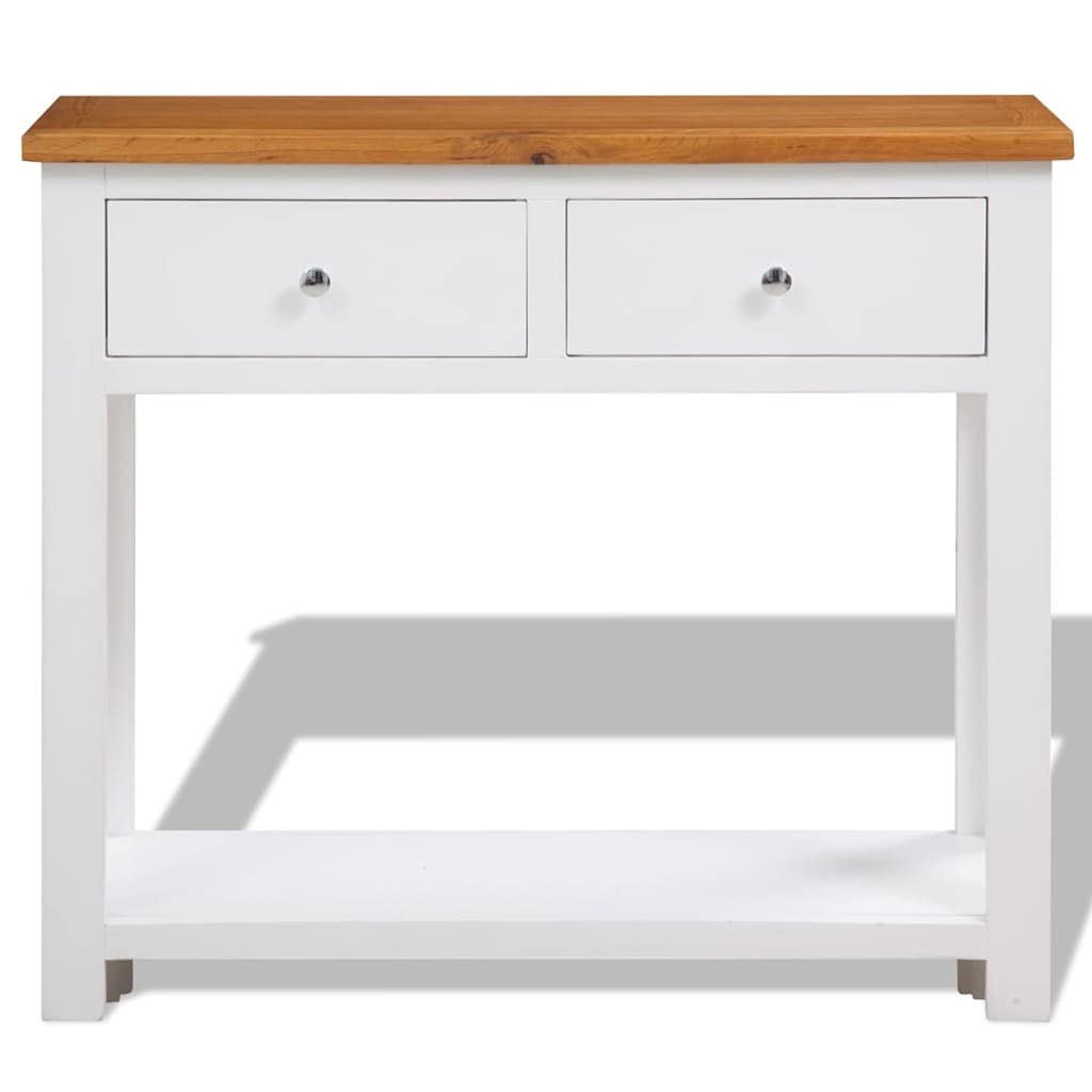Solid Oak and Acacia Wood Console Table with Two Drawers and Shelf R823151