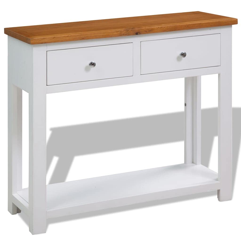 Solid Oak and Acacia Wood Console Table with Two Drawers and Shelf R823151
