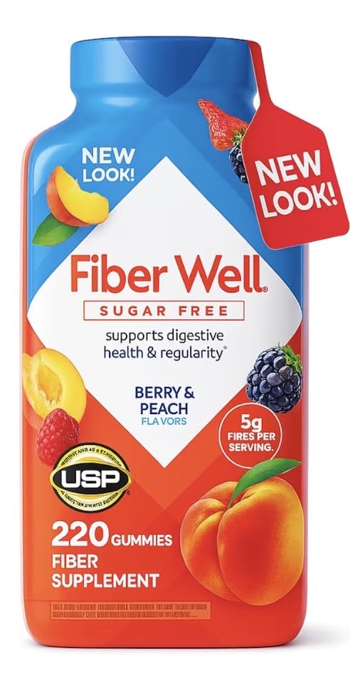 Sugar Free Peach Raspberry BlackBerry Fiber Gummies 220 Count 2 Pack N1041