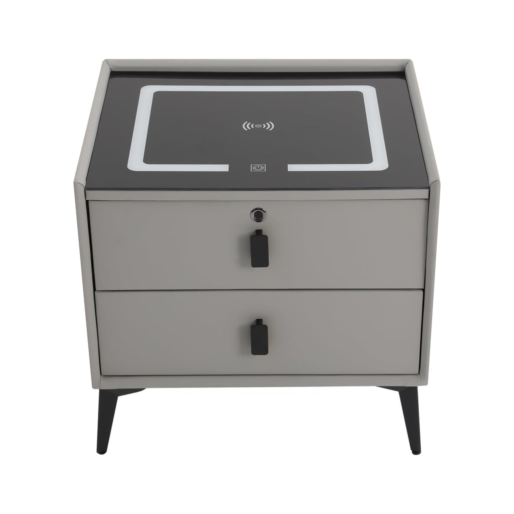 Light Gray 2 Drawer LED Nightstand with Wireless Charging A957307