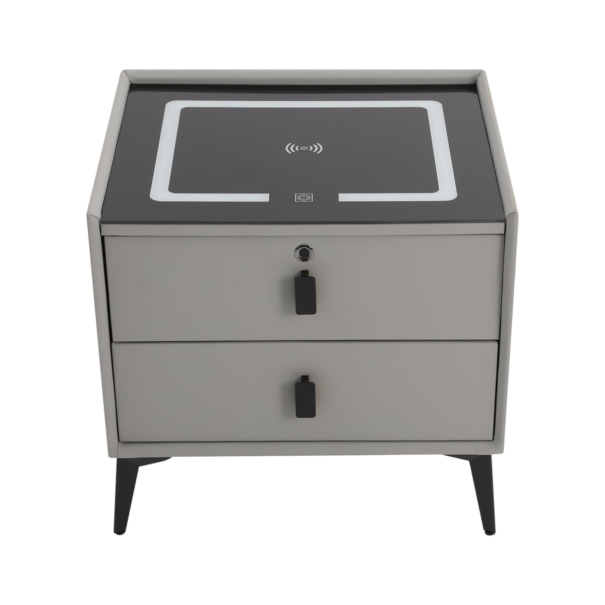 Light Gray 2 Drawer LED Nightstand with Wireless Charging A957307
