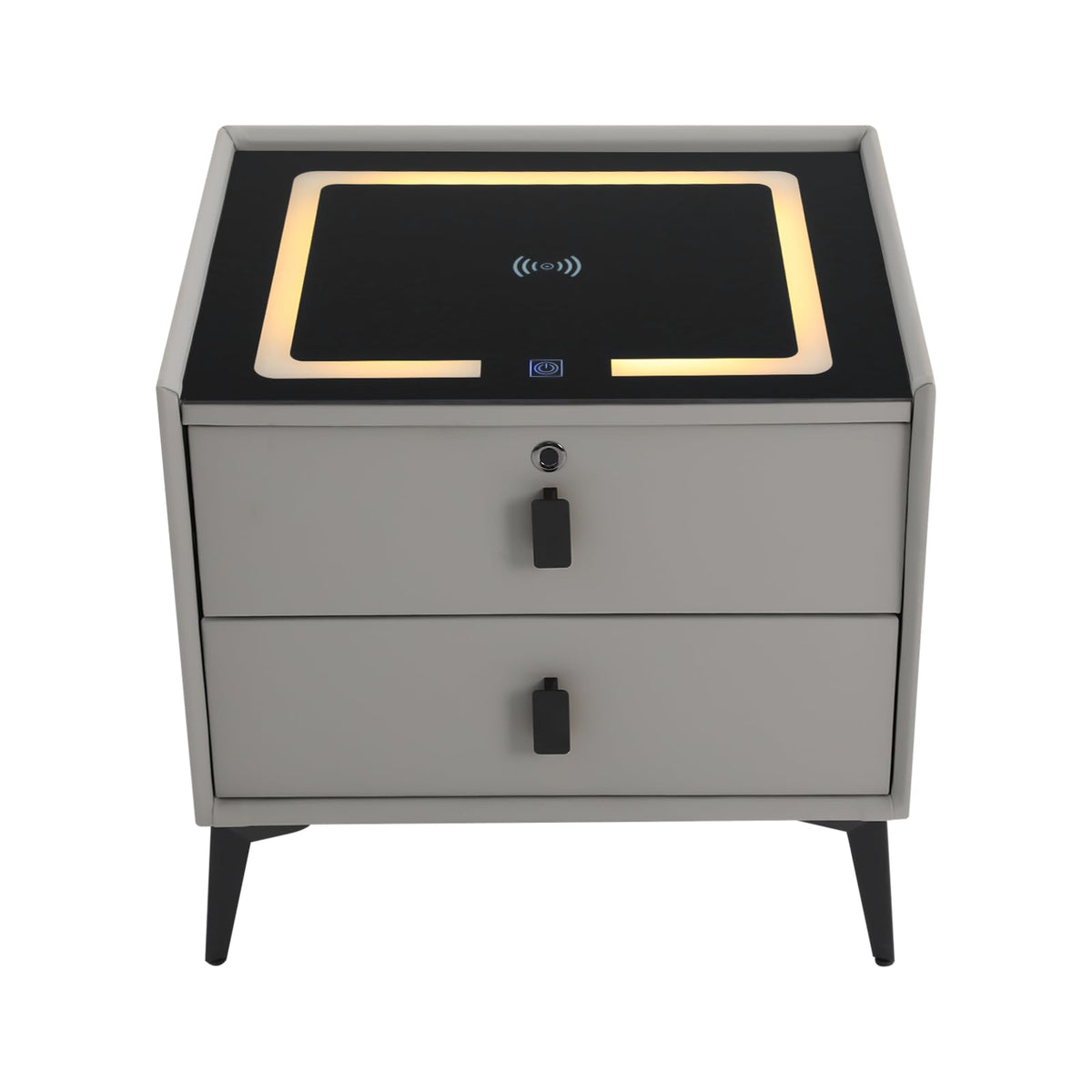 Light Gray 2 Drawer LED Nightstand with Wireless Charging A957307