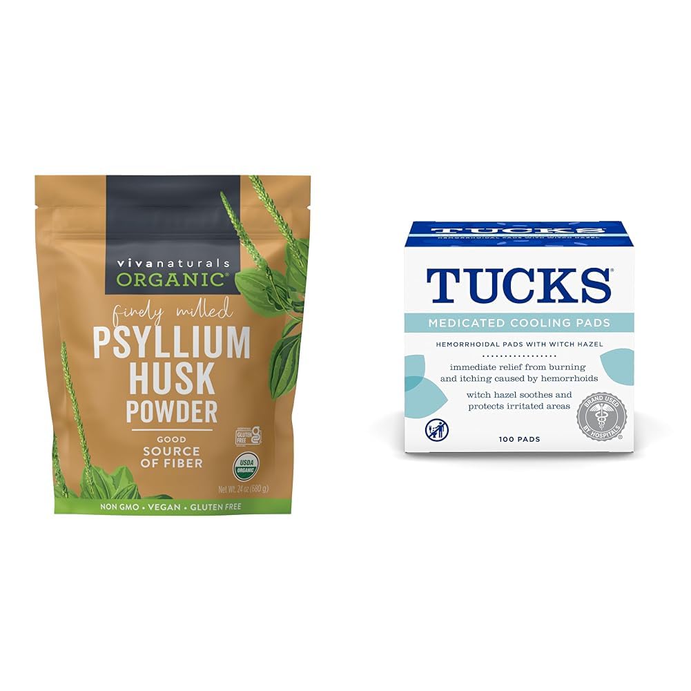 24 oz Organic Psyllium Husk Powder and 100 Count Medicated Cooling Pads K461430