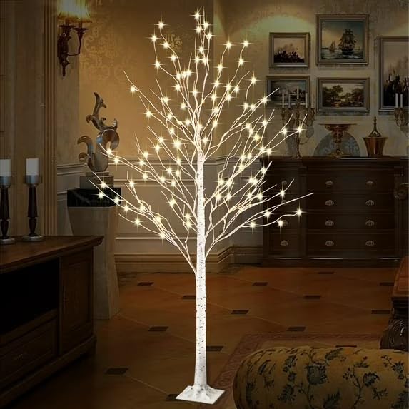 6 Ft Warm White LED Birch Tree Light with Remote Control D132