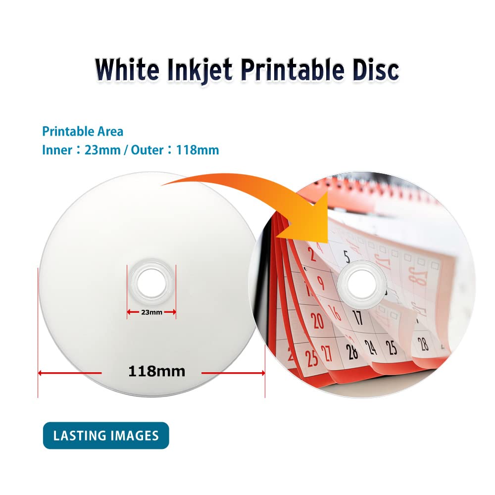 50 GB BD-R DL Glossy White Inkjet Printable Blu-Ray Double Layer 10-Disc Spindle N77368