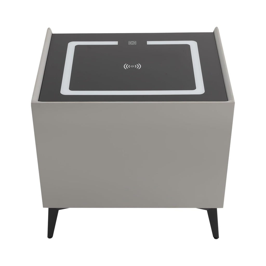 Light Gray 2 Drawer LED Nightstand with Wireless Charging A957307