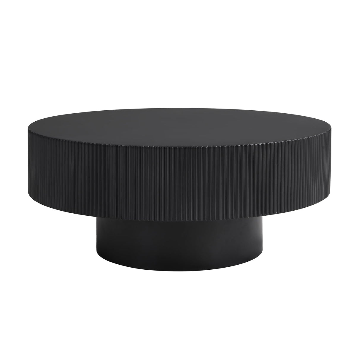 Round Coffee Table, 31.5" Fluted Pedestal Wood Table, Black J625