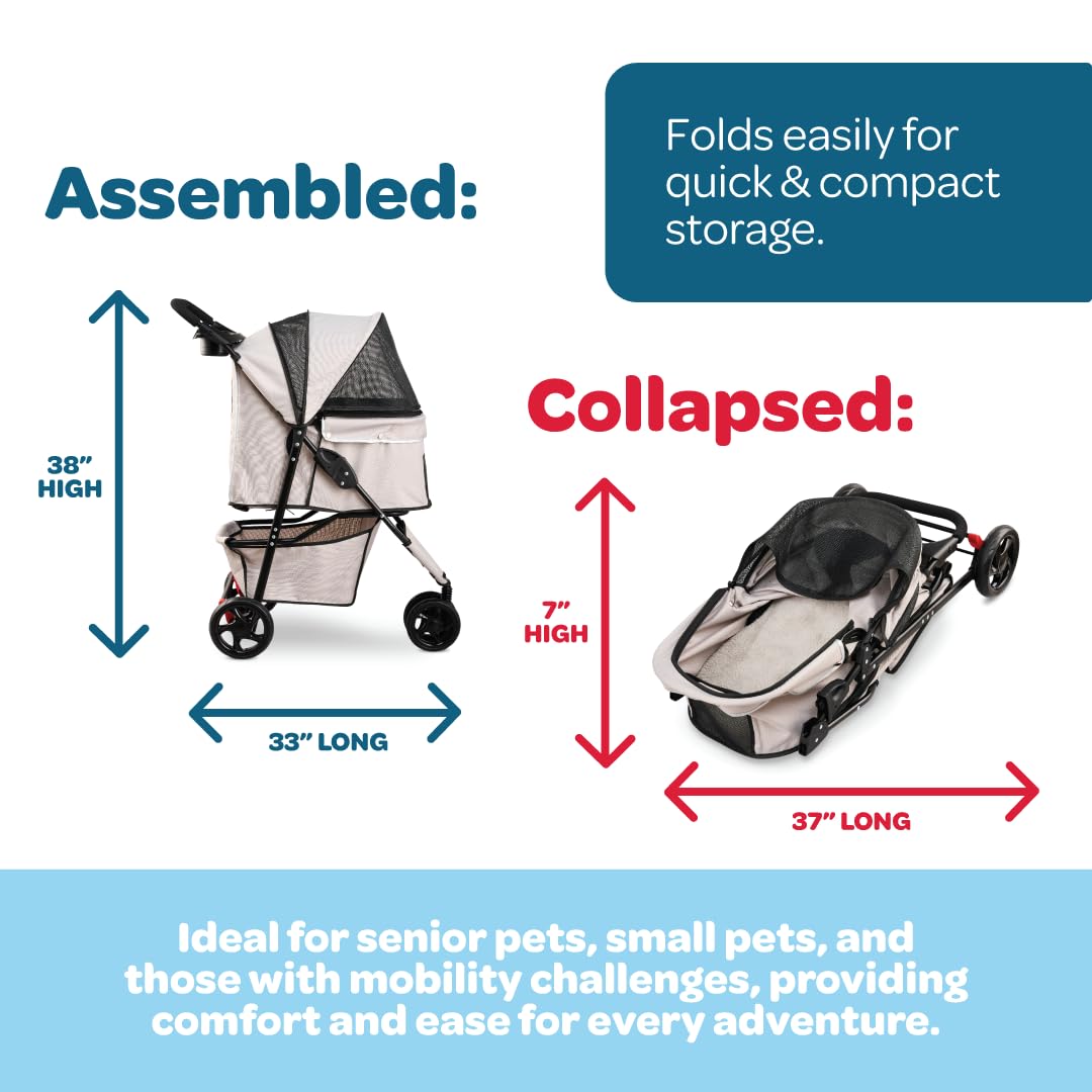 Khaki Pet Stroller with Mesh Canopy I526129