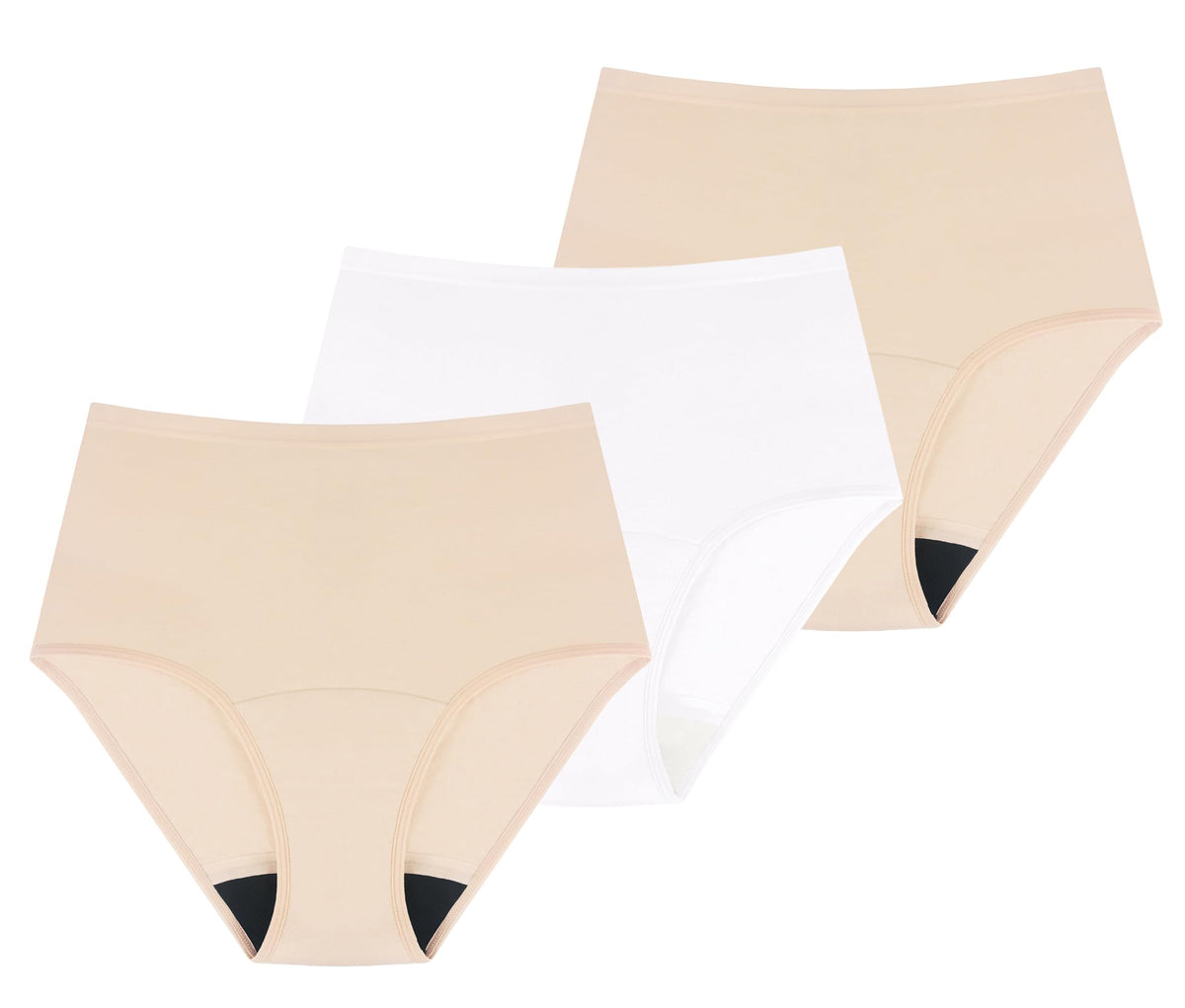 Washable Absorbency Urinary Incontinence Underwear for Women High Waist Leak Proof Panties 60ML, 3 Pack Beige White K435