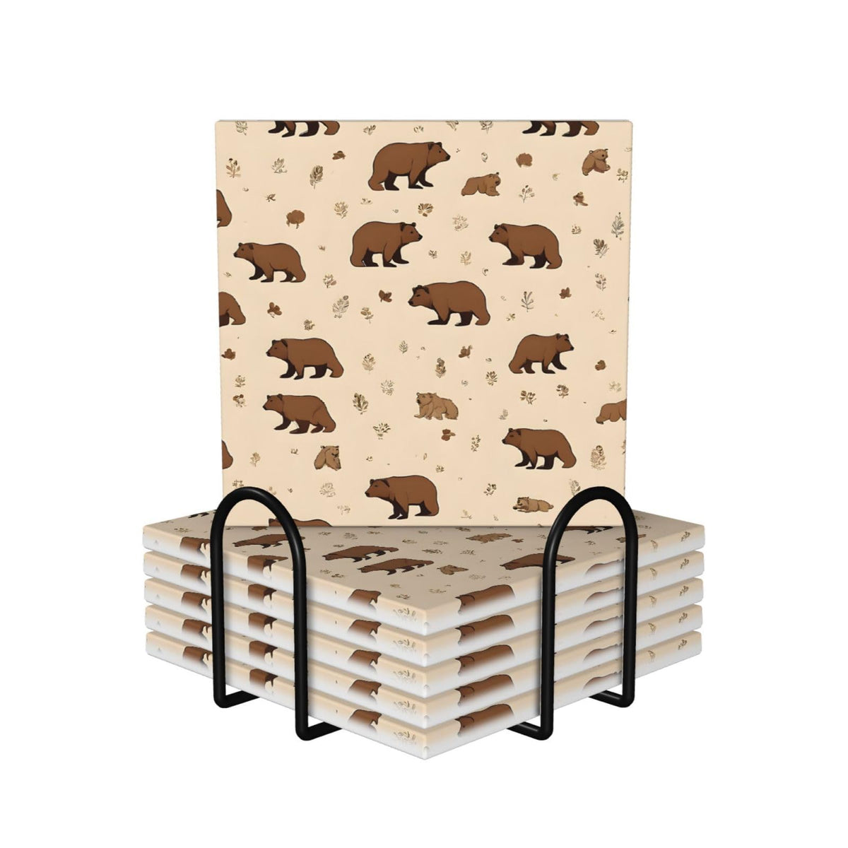 Square Cartoon Bear Ceramic Coasters Set of 6 K928