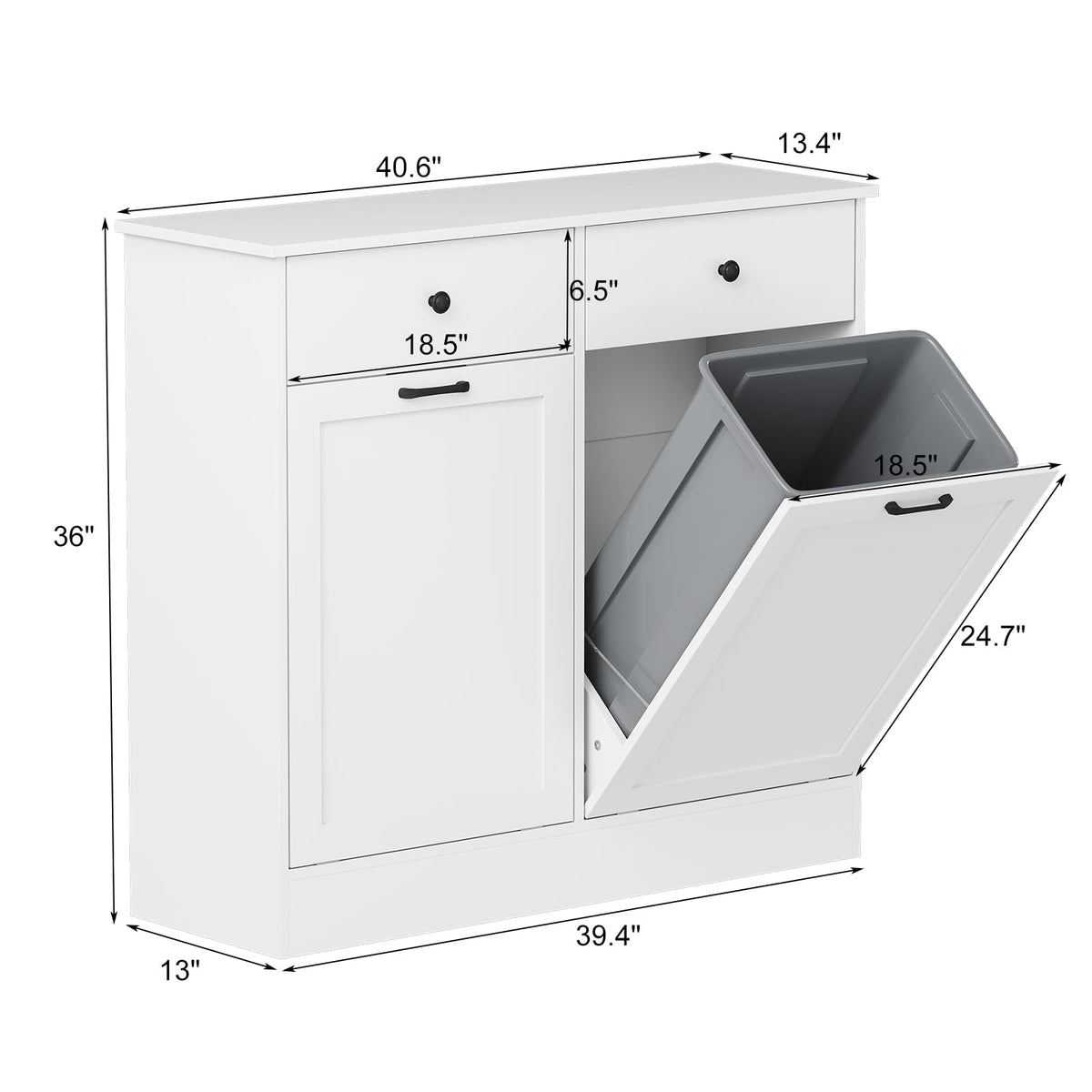 20 Gallon Double Tilt Out Trash Can Cabinet with Hidden Drawers White P915861