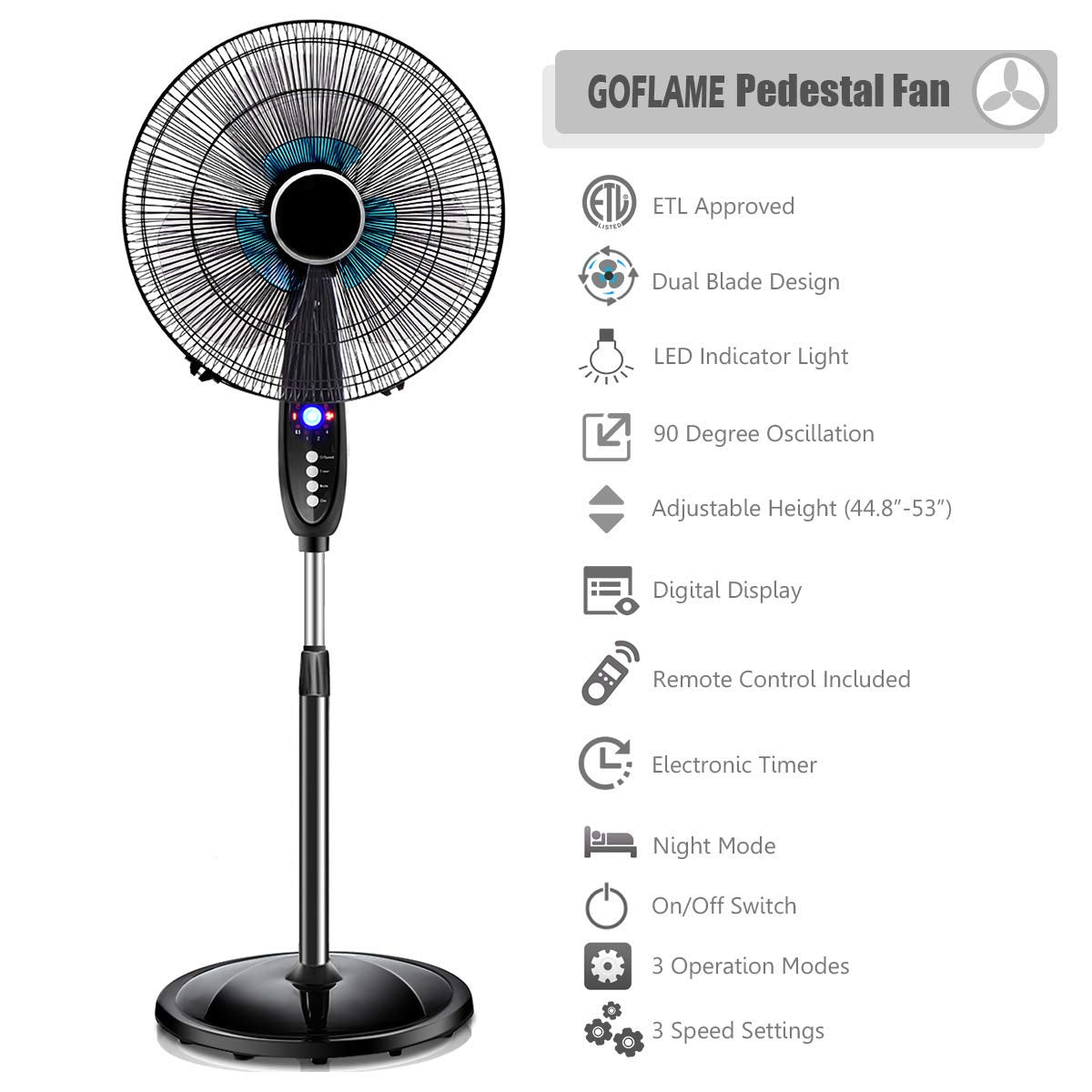 16" Oscillating Pedestal Fan with Remote Control T227