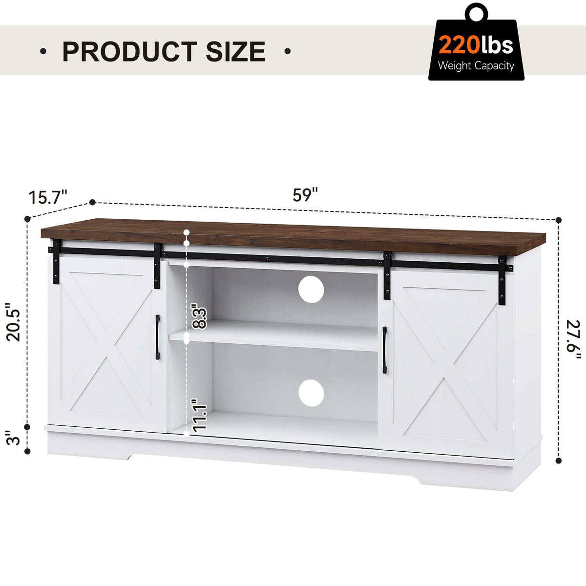 Farmhouse TV Stand Entertainment Center for 65 Inch TV N91958