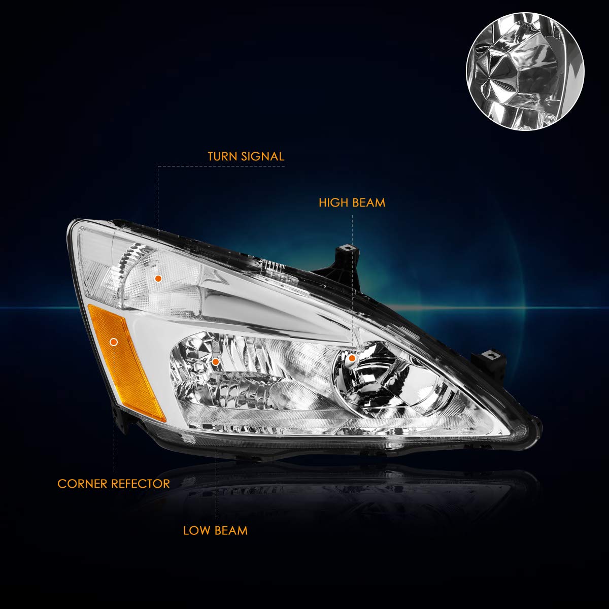 Headlights Assembly Pair of Halogen Headlamps with Chrome Housing Amber Corner C848