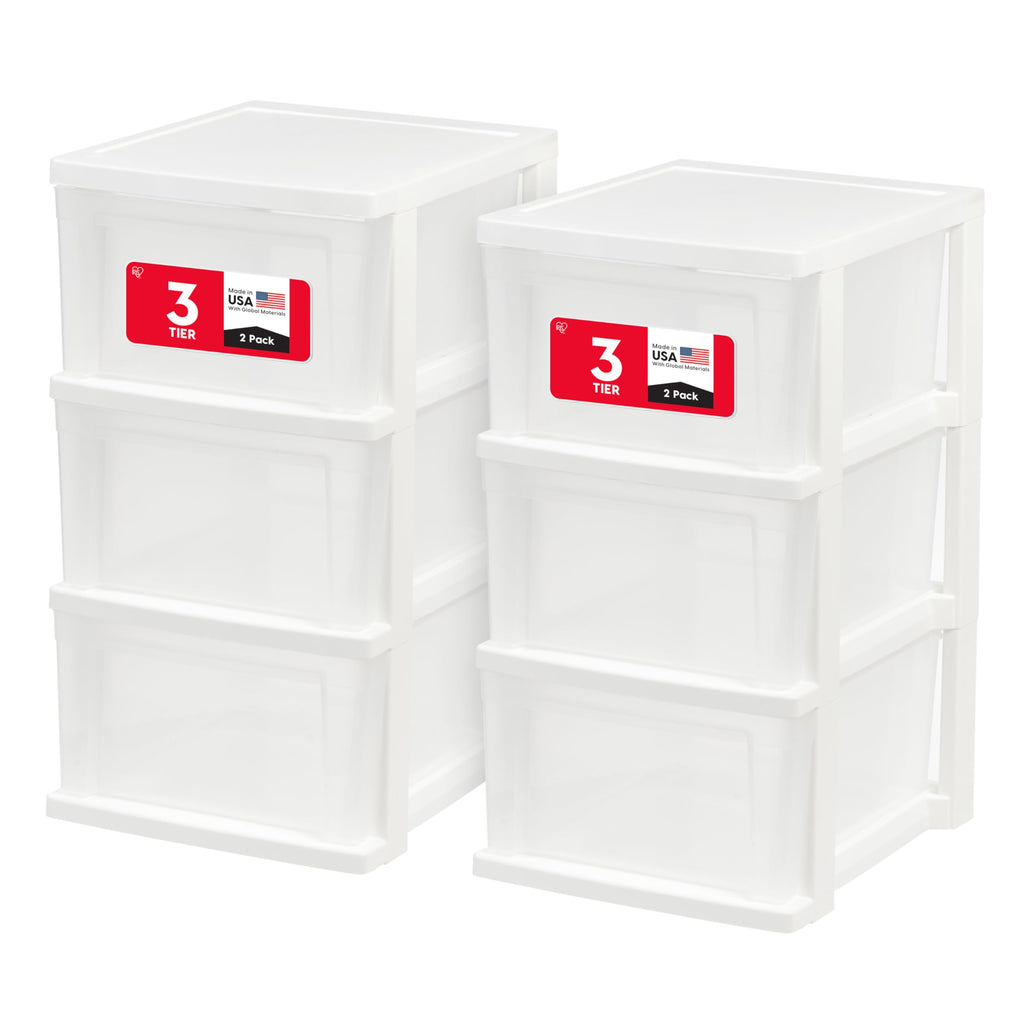 3 Drawer Slim Narrow Storage Organizer 2-Pack White Clear Z4460