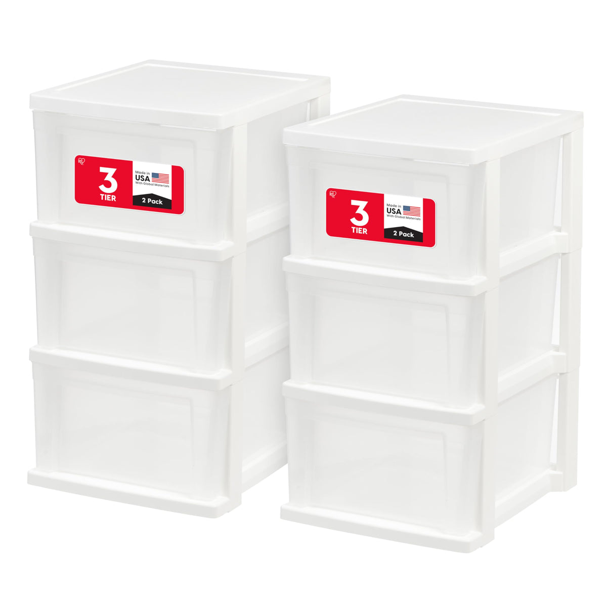 3 Drawer Slim Narrow Storage Organizer 2-Pack White Clear Z4460