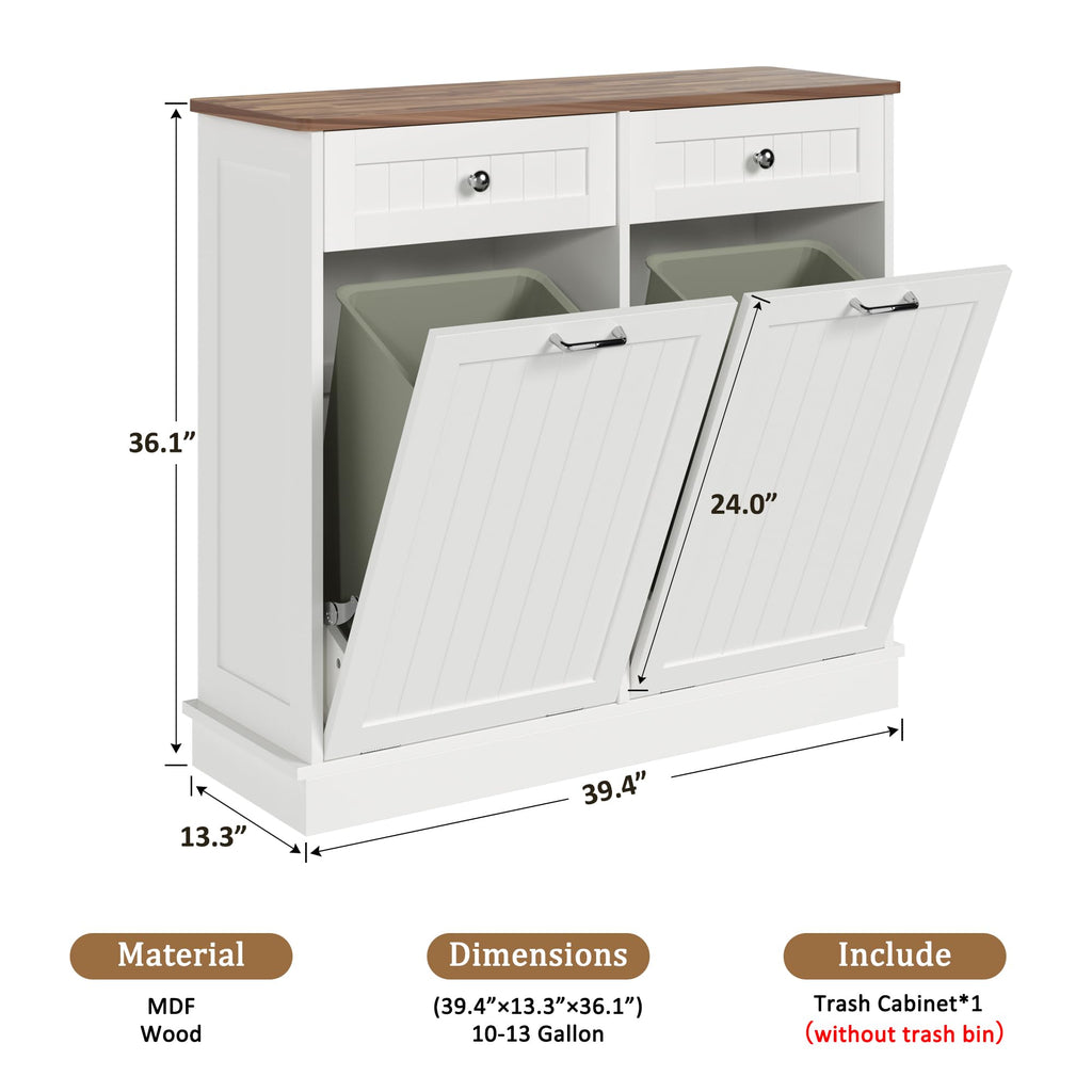 White Tilt Out Trash Can Cabinet B9455