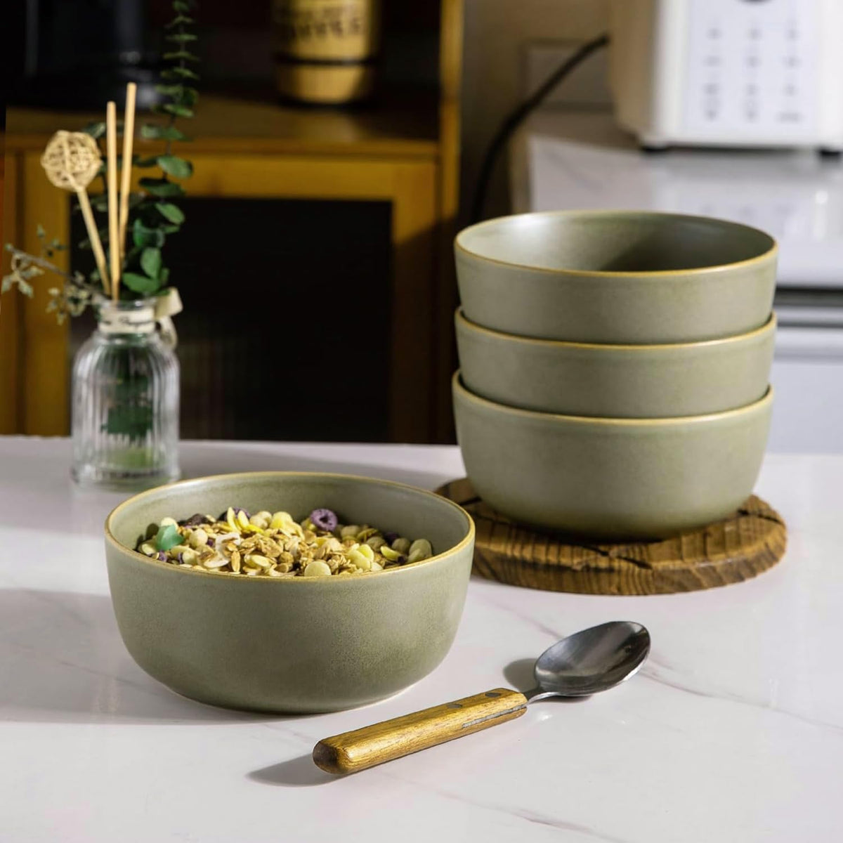 Stoneware Cereal Bowls Set of 4, 26oz Ceramic Bowls I55866