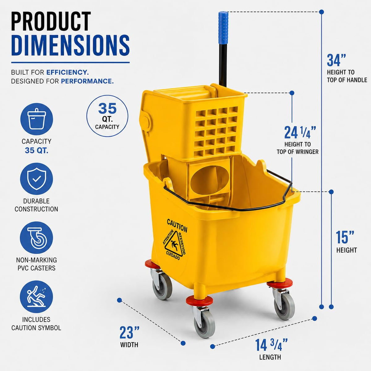 Yellow 35 Quart Mop Bucket with Wringer on Wheels U9544