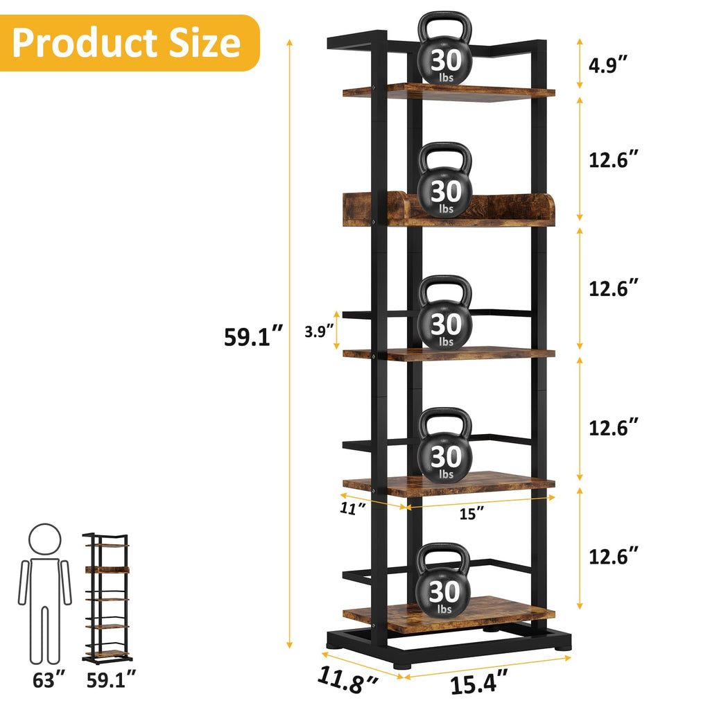 5 Tier Wood Bookcase with Metal Edge Protection I450432