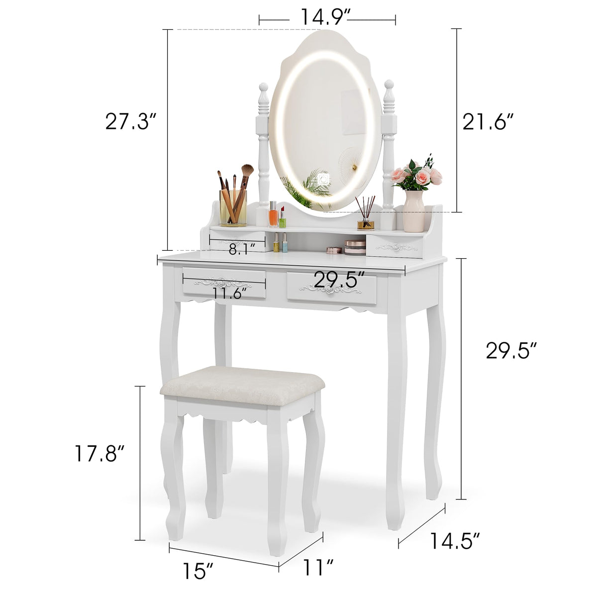 Vanity Desk with Mirror and Lights F11559