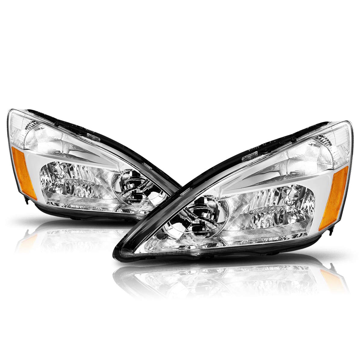 Headlights Assembly Pair of Halogen Headlamps with Chrome Housing Amber Corner C848