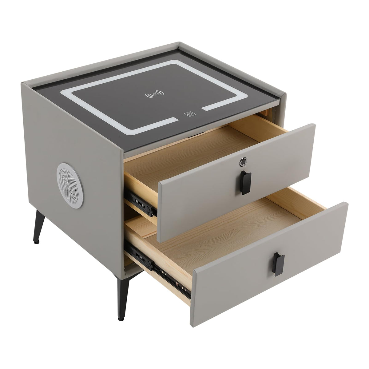 Light Gray 2 Drawer LED Nightstand with Wireless Charging A957307