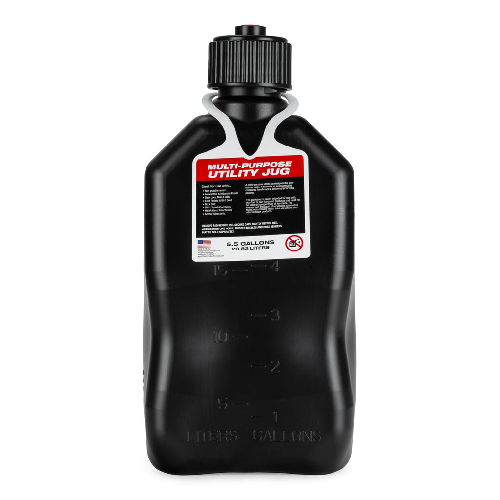 5.5 Gallon Square Motorsport Jug Black with Filler Hoses 4 Pack J6355