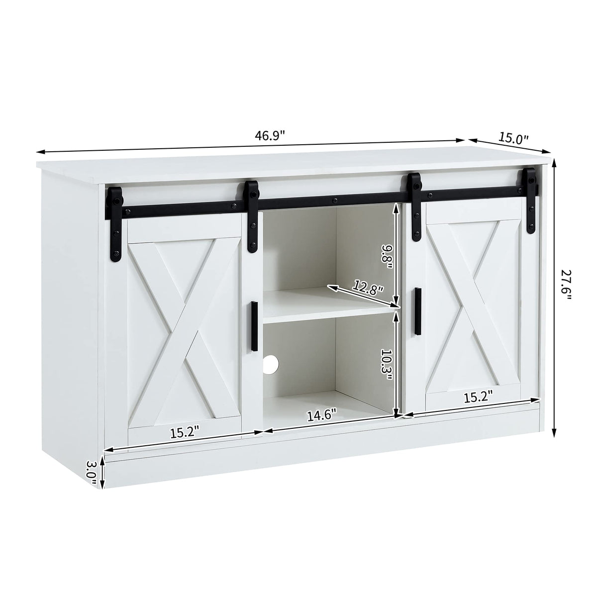White Farmhouse TV Stand with Sliding Barn Door and Storage Cabinets S5044
