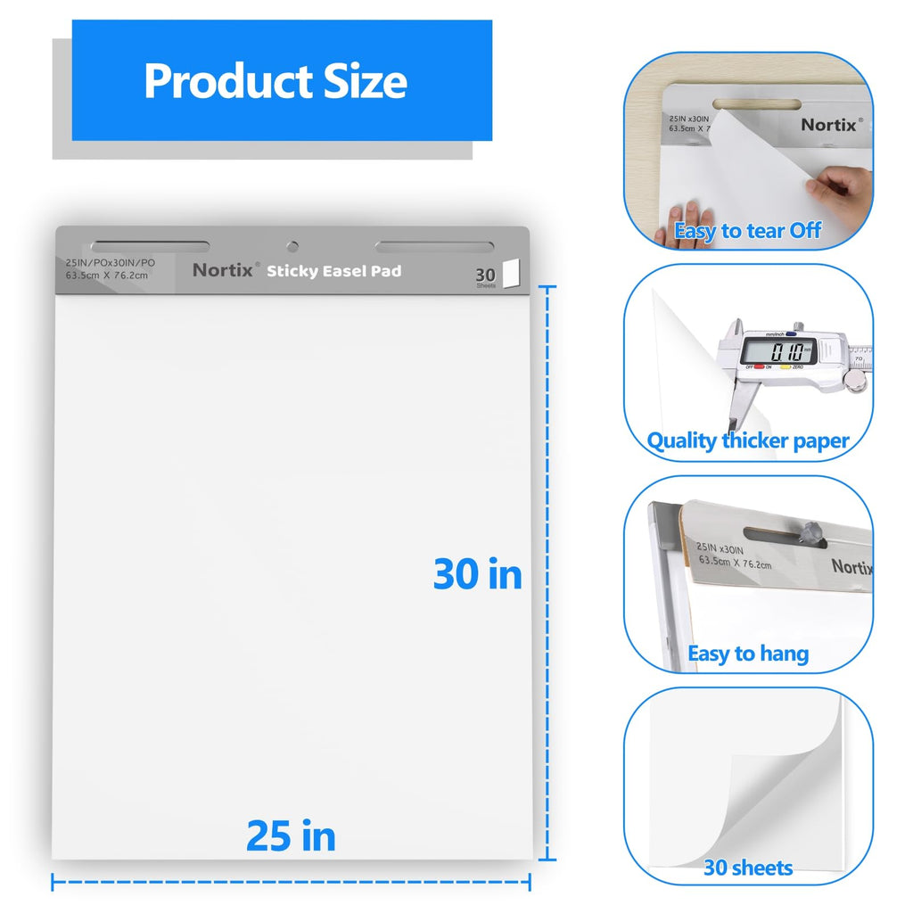 Flip Chart Paper, Sticky Easel Pads, 25 x 30 inch, 30 Sheets/Pad, 3 Pads P3733