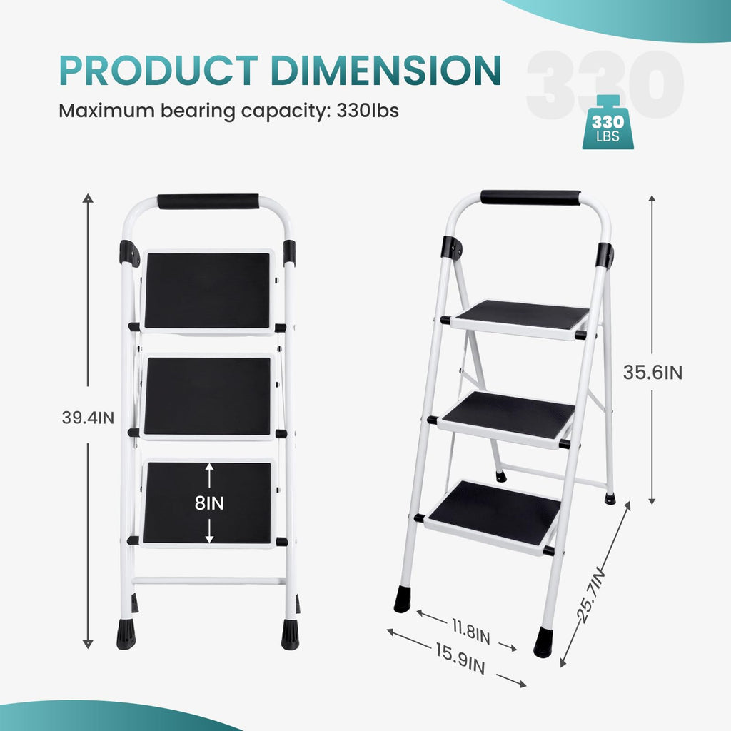 3 Step Ladder with Anti-Slip Pedal & Handrail W8886