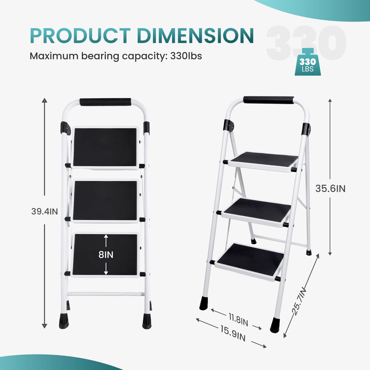 3 Step Ladder with Anti-Slip Pedal & Handrail W8886