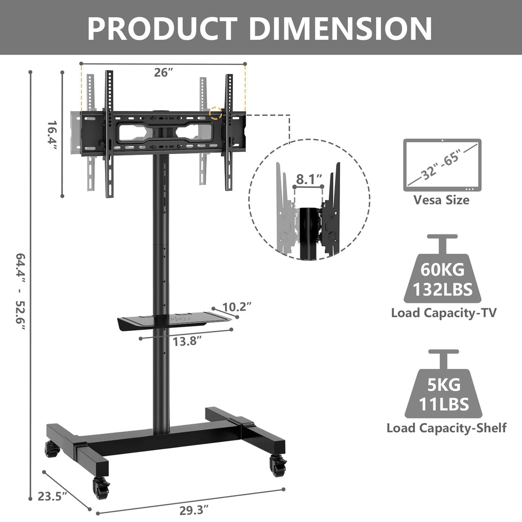 Mobile Dual TV Stand for Two 32-65 Inch Flat Panel Curved TV B43689