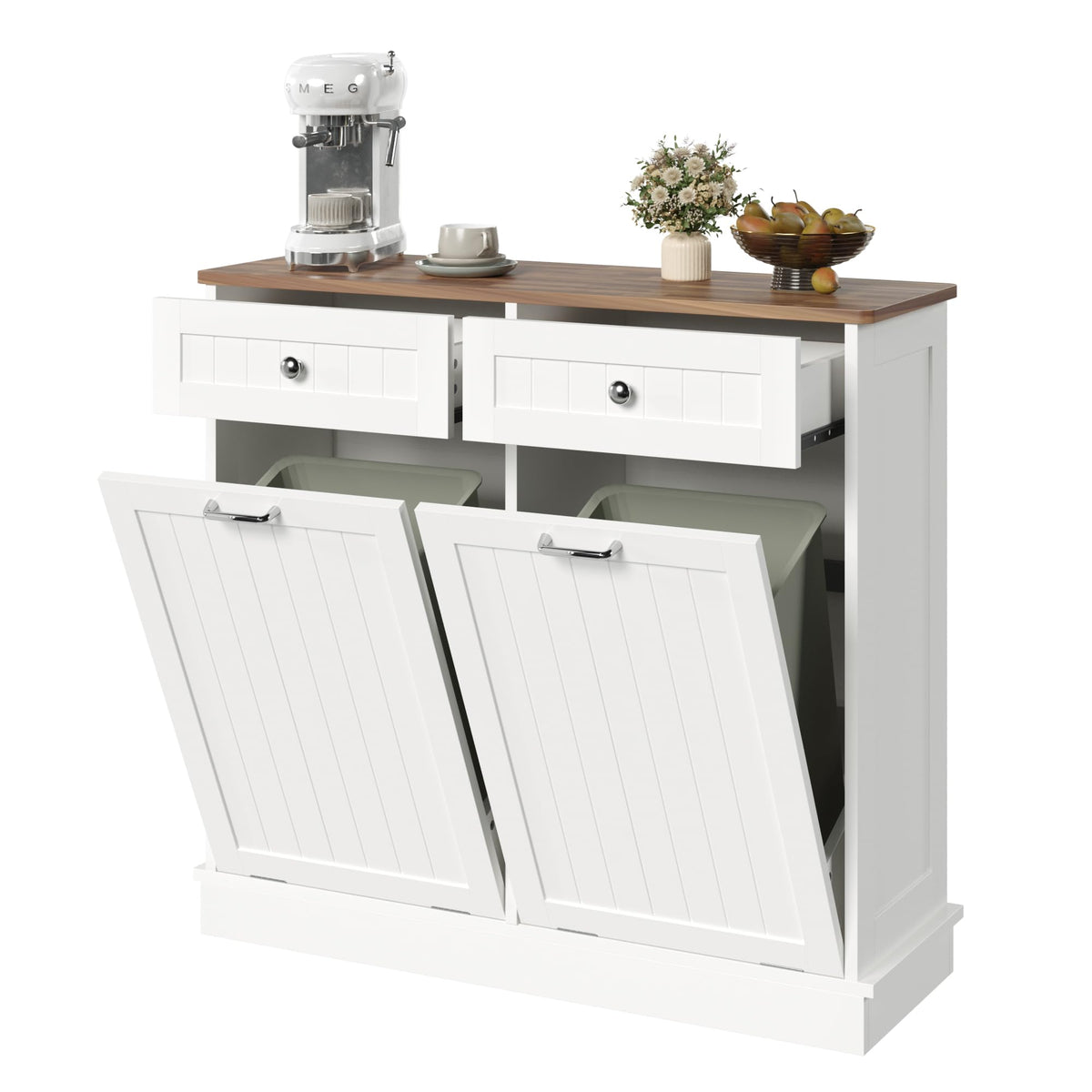 White Tilt Out Trash Can Cabinet B9455