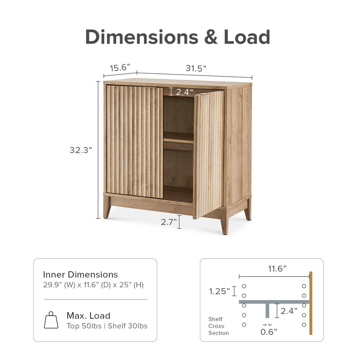 Fluted Storage Cabinet with Adjustable Shelf K851598