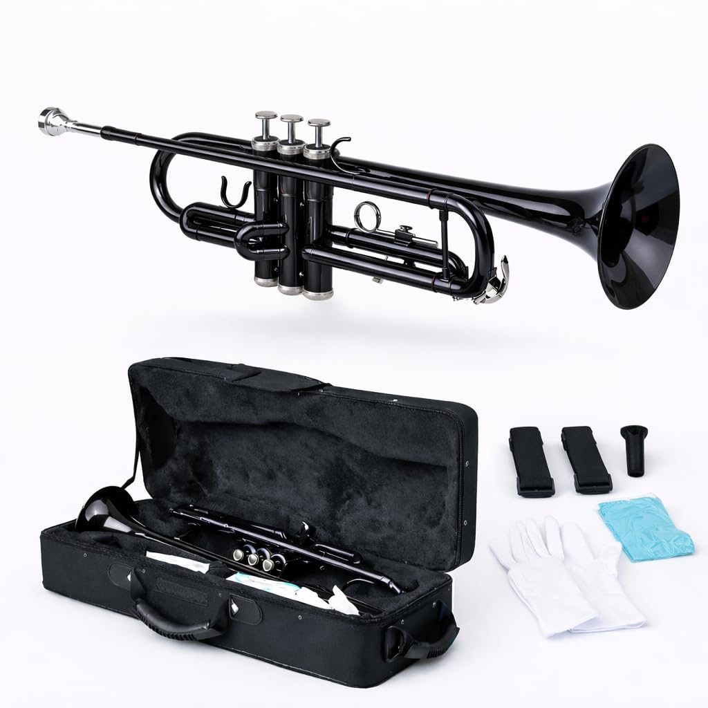 Bb Standard Trumpet Set with Hard Case, 7C Mouthpiece, Cleaning Cloth & Gloves O5001