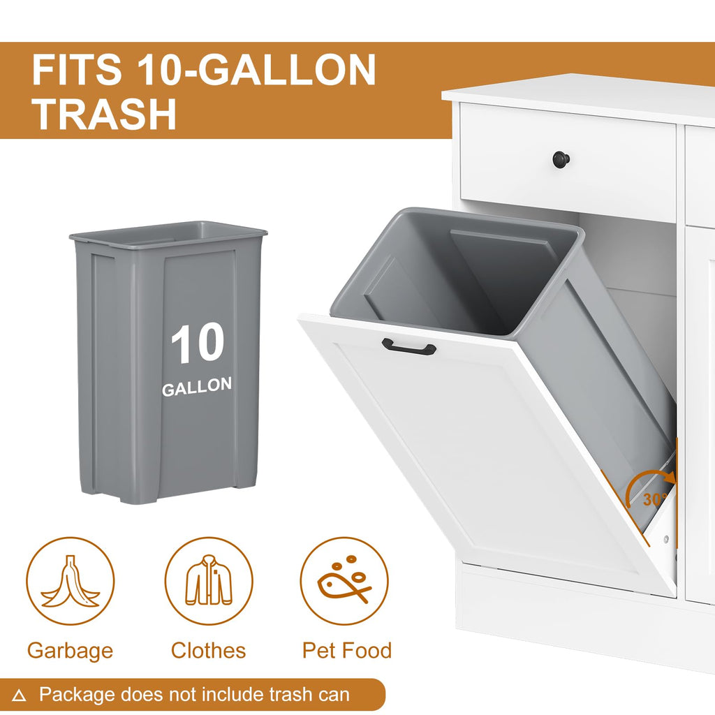 20 Gallon Double Tilt Out Trash Can Cabinet with Hidden Drawers White P915861