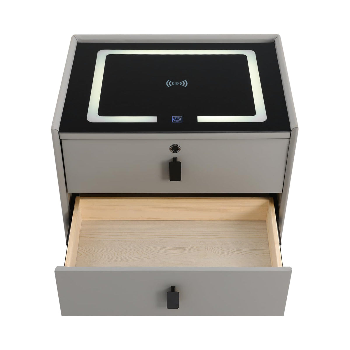 Light Gray 2 Drawer LED Nightstand with Wireless Charging A957307
