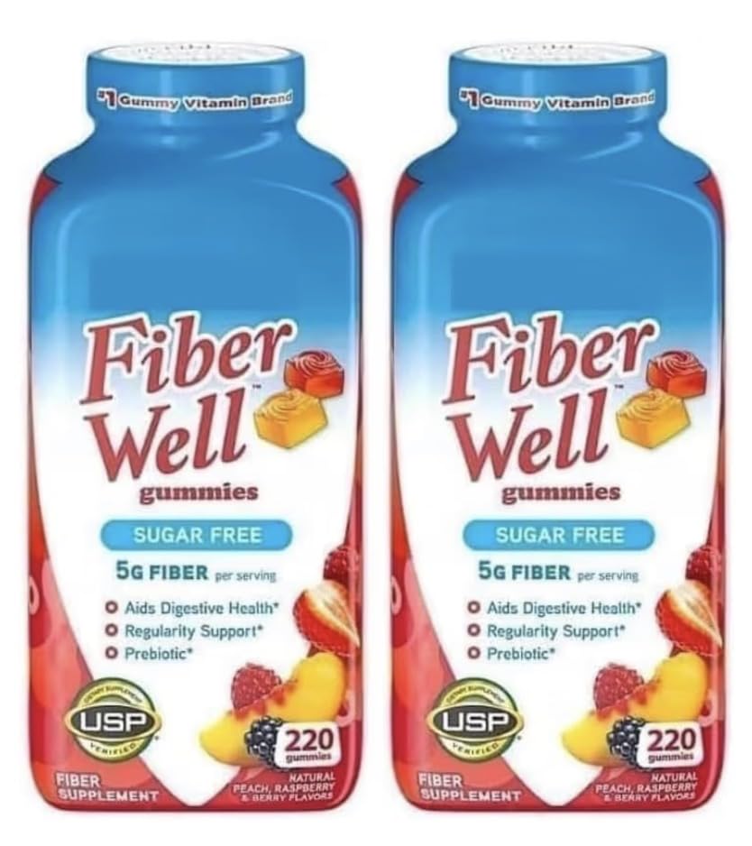 Sugar Free Peach Raspberry BlackBerry Fiber Gummies 220 Count 2 Pack N1041