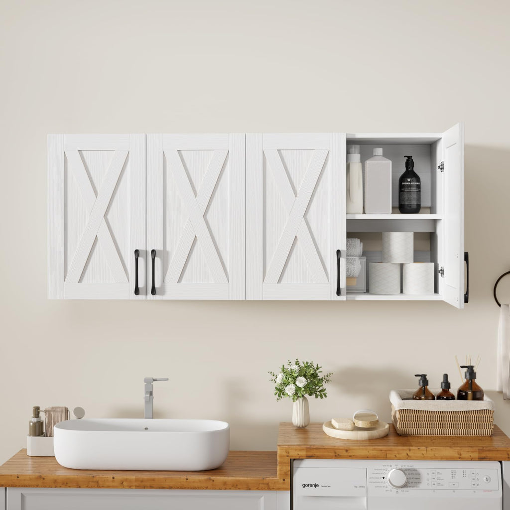 White Wall Mounted Storage Cabinet with 4 Barn Doors P920