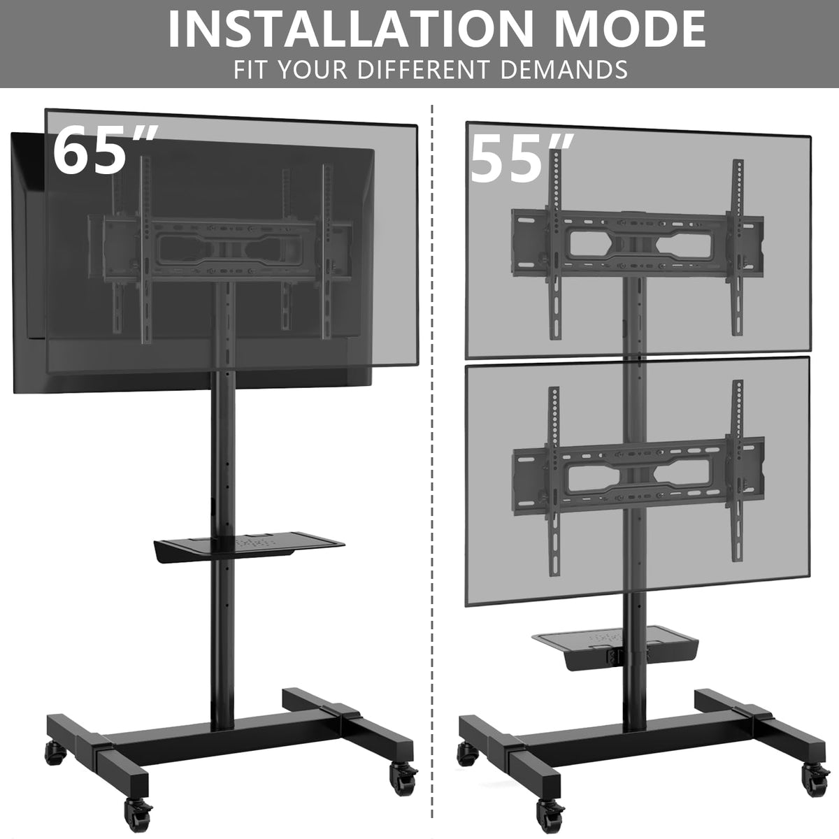 Mobile Dual TV Stand for Two 32-65 Inch Flat Panel Curved TV B43689