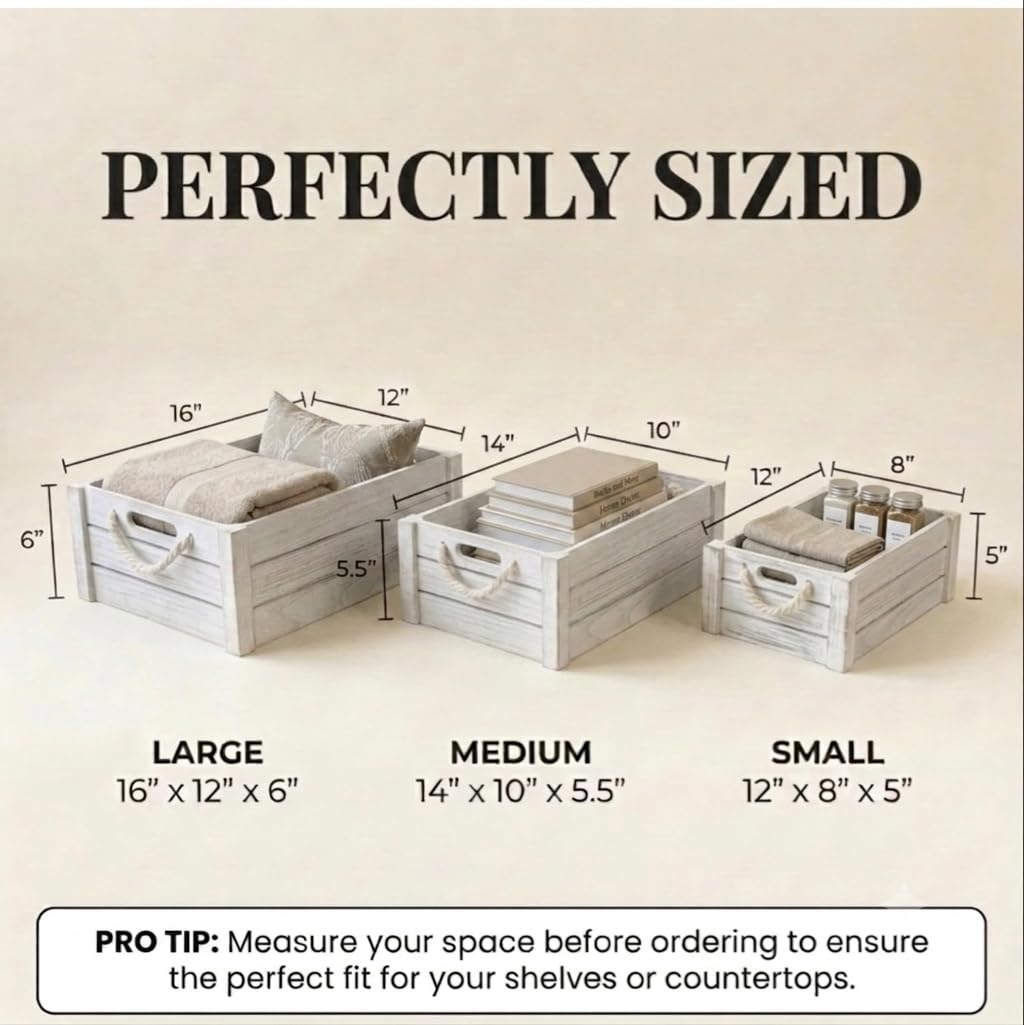 Set of 3 White Wooden Nesting Storage Crates Y79667