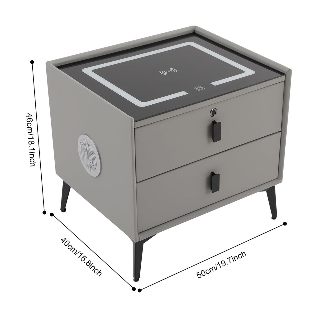 Light Gray 2 Drawer LED Nightstand with Wireless Charging A957307