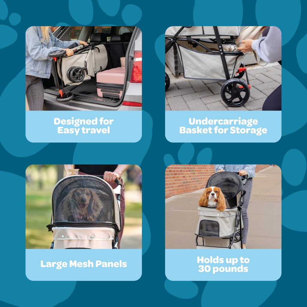 Khaki Pet Stroller with Mesh Canopy I526129