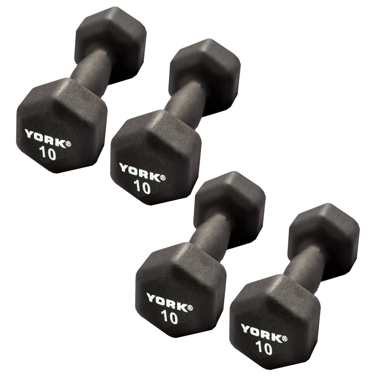 Neoprene Hexagon Dumbbells with Cast Ergo Handle, 10lb Pack of 4 R11334