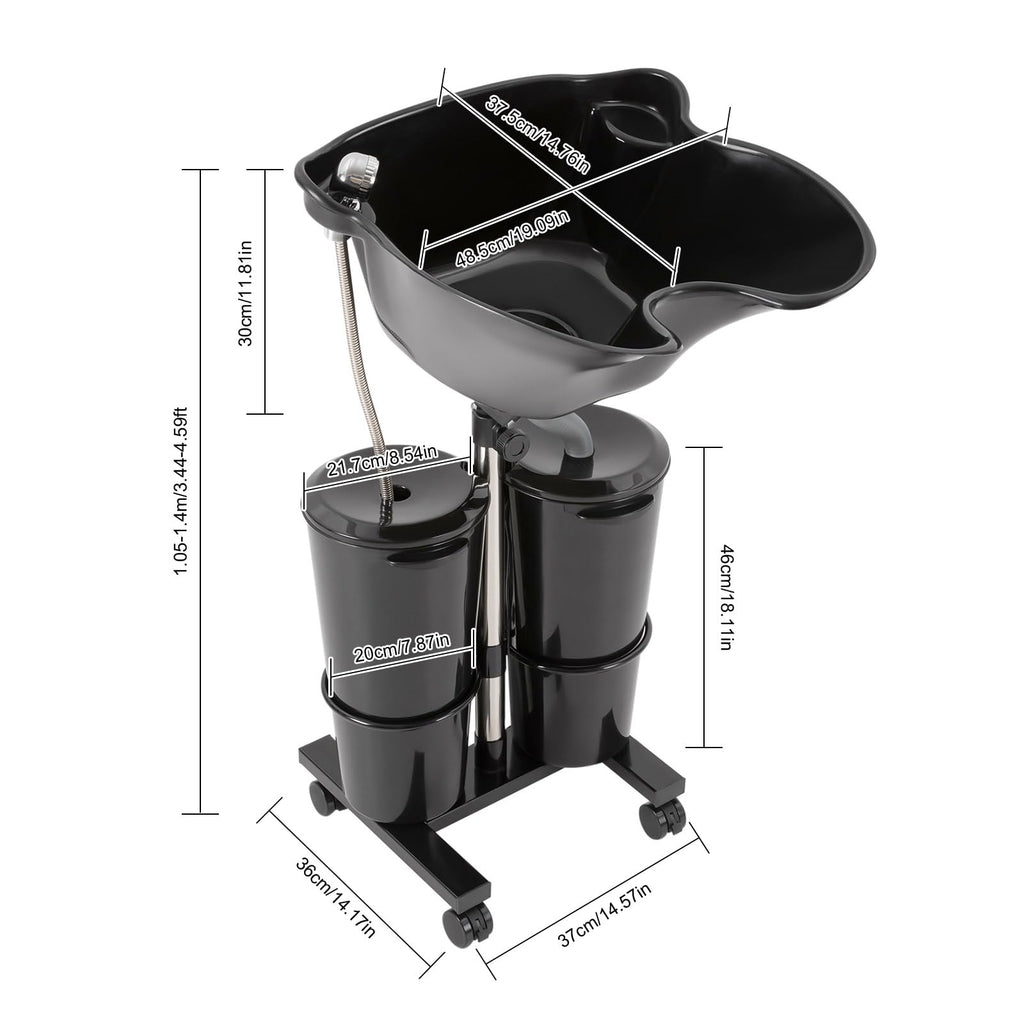 Portable Height and Angle Adjustable Shampoo Basin with 2 Water Buckets and 4 Wheels S717239