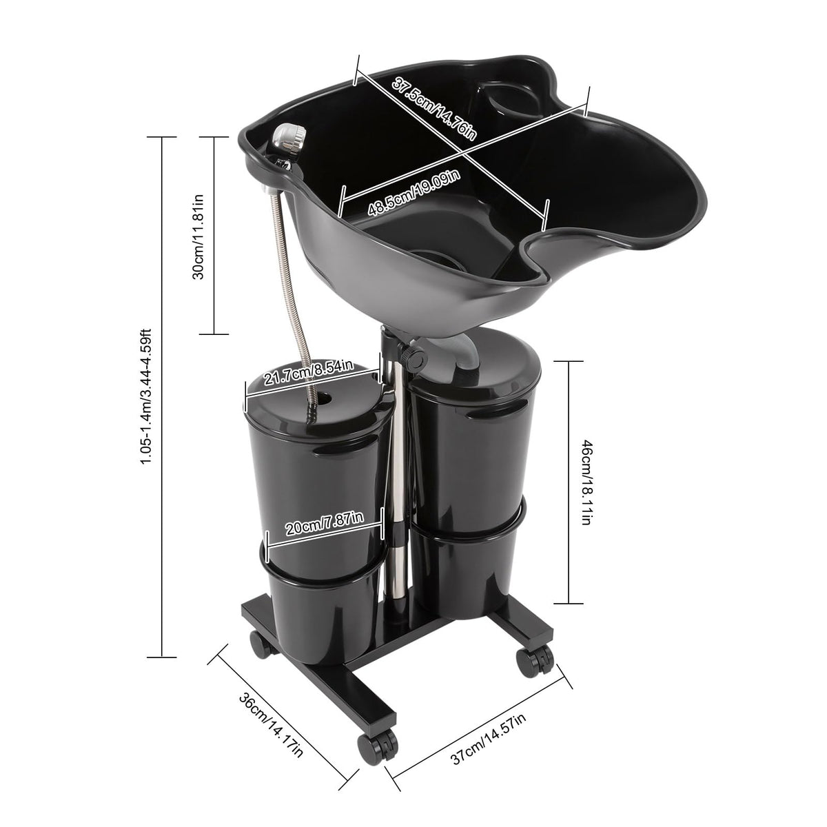 Portable Height and Angle Adjustable Shampoo Basin with 2 Water Buckets and 4 Wheels S717239