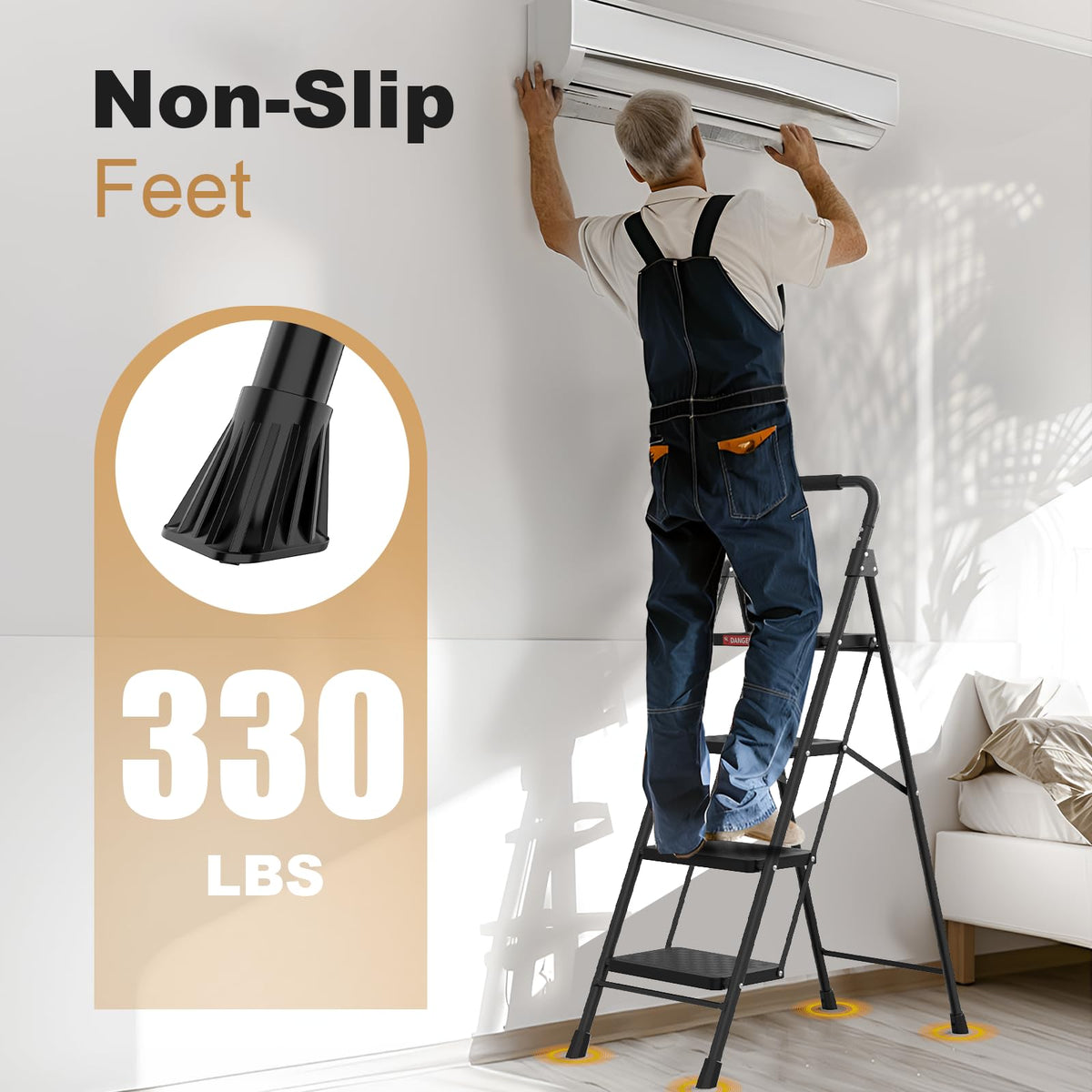 4 Step Ladder with Anti-Slip Pedal and Cushioned Handle J9442