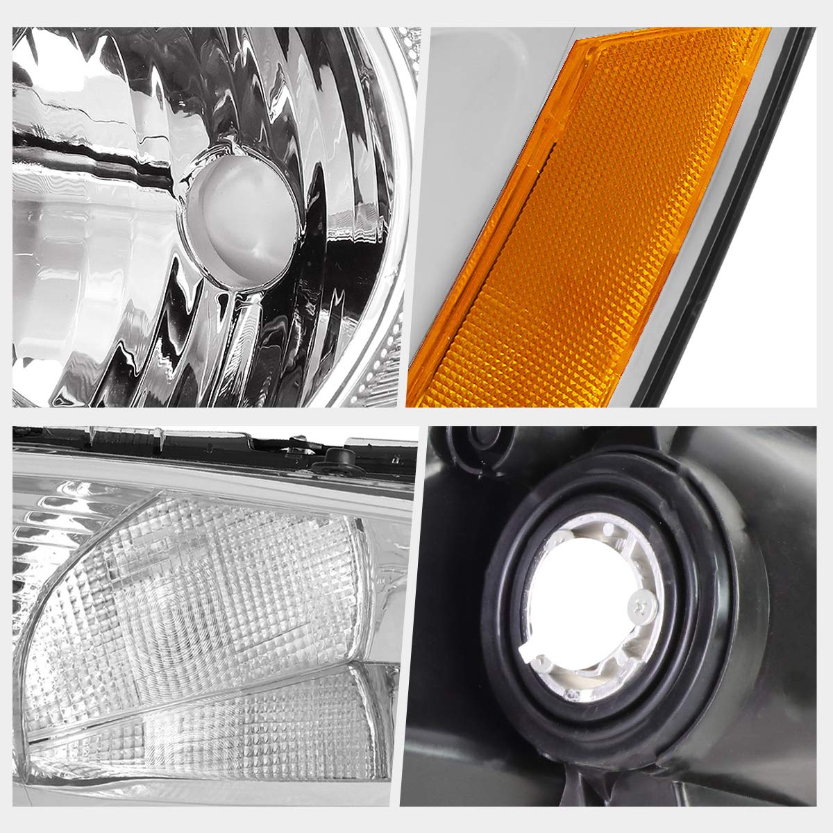 Headlights Assembly Pair of Halogen Headlamps with Chrome Housing Amber Corner C848