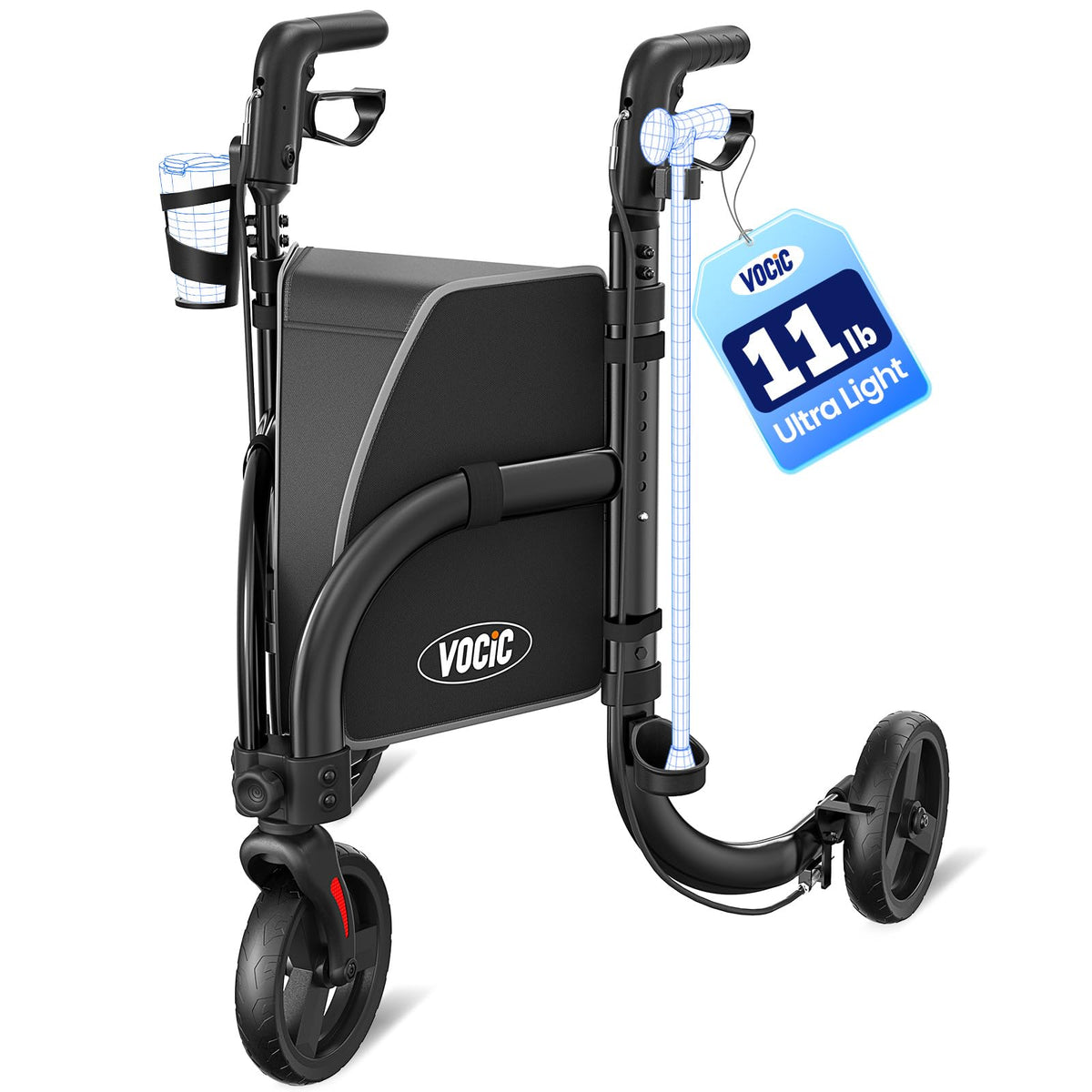 3 Wheel Foldable Rollator with 8" All Terrain Tires F938